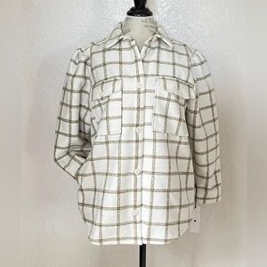 Treasure & Bond Plaid Flannel Puff Sleeve Shirt Jacket Shacket Size Medium